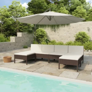 6-Piece Lounge Set with Cushions Poly Rattan 1 Brown