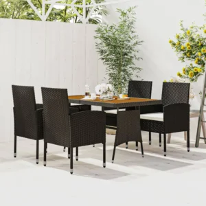5-Piece Garden Set Poly Rattan 4 Black and Cream