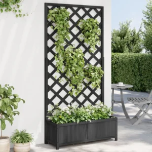 Planter with trellis, solid pine wood, 90 x 35 x 180 cm, black