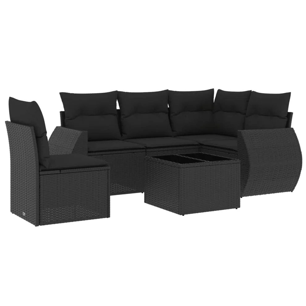 6-Piece Lounge Set with Cushions Poly Rattan 1 Black - Afbeelding 2