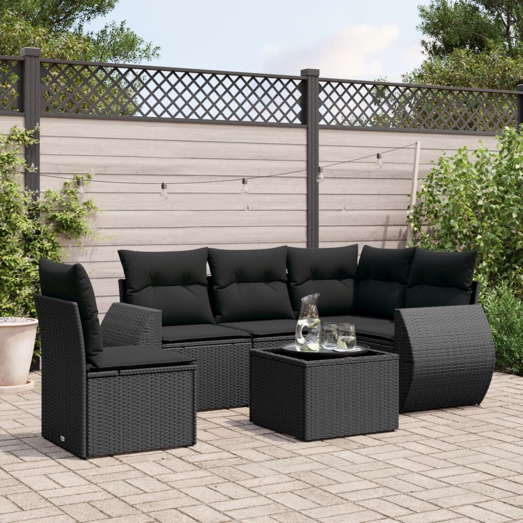 6-Piece Lounge Set with Cushions Poly Rattan 1 Black